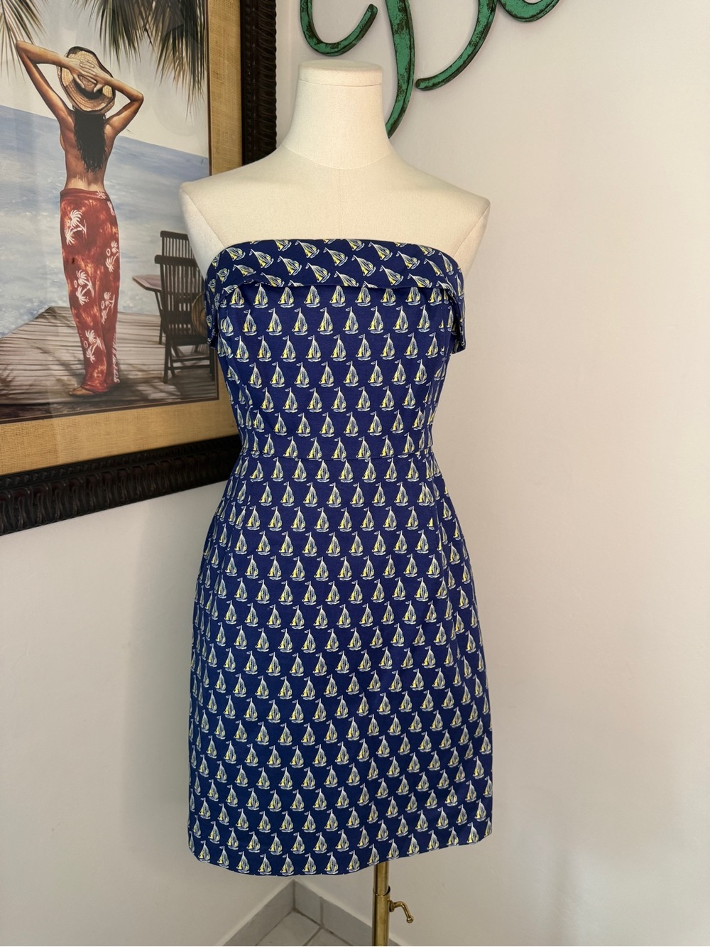 Vineyard Vines Strapless Sailboat Print Sheath Dress